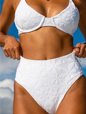 Kenny Flowers White Floral Embroidered High-Waist Bikini